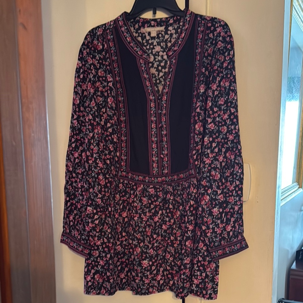 Floral Pink and Black Women's Top
